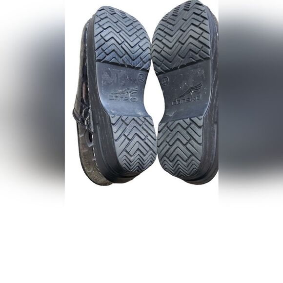 Dansko Black Animal Print Leather Clogs - Picture 3 of 5